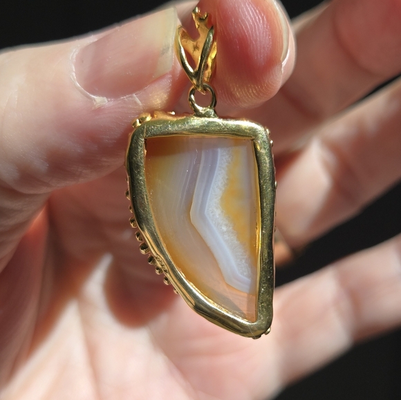 Creamsicle Agate Peridot & crime diopside sterling & gold pendant - Picture 5 of 8